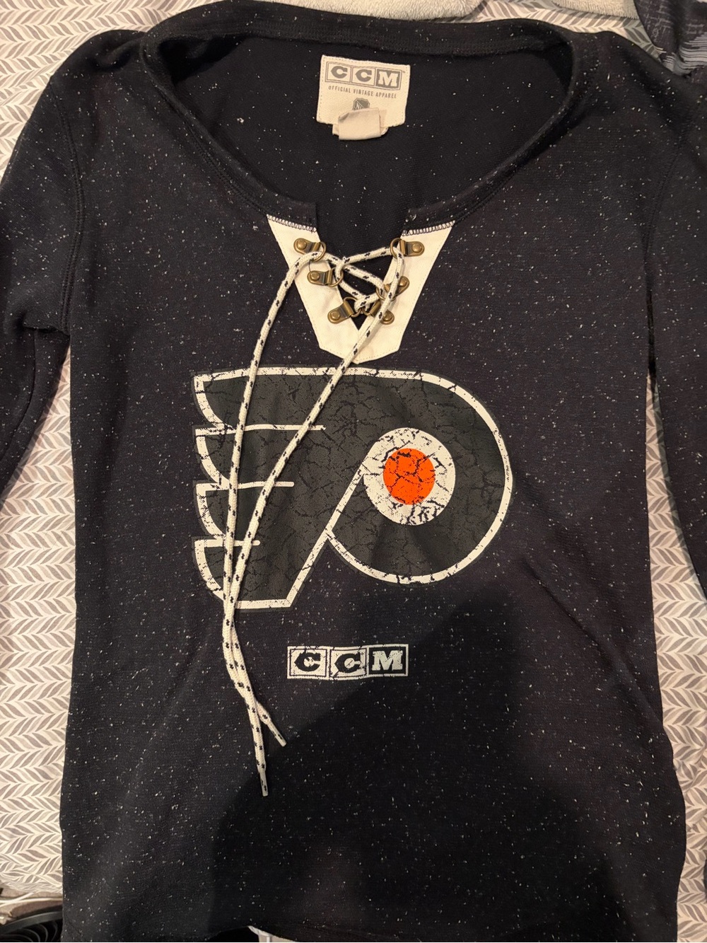 CCM Black Long-Sleeve Lace-Up Philadelphia Flyers Top